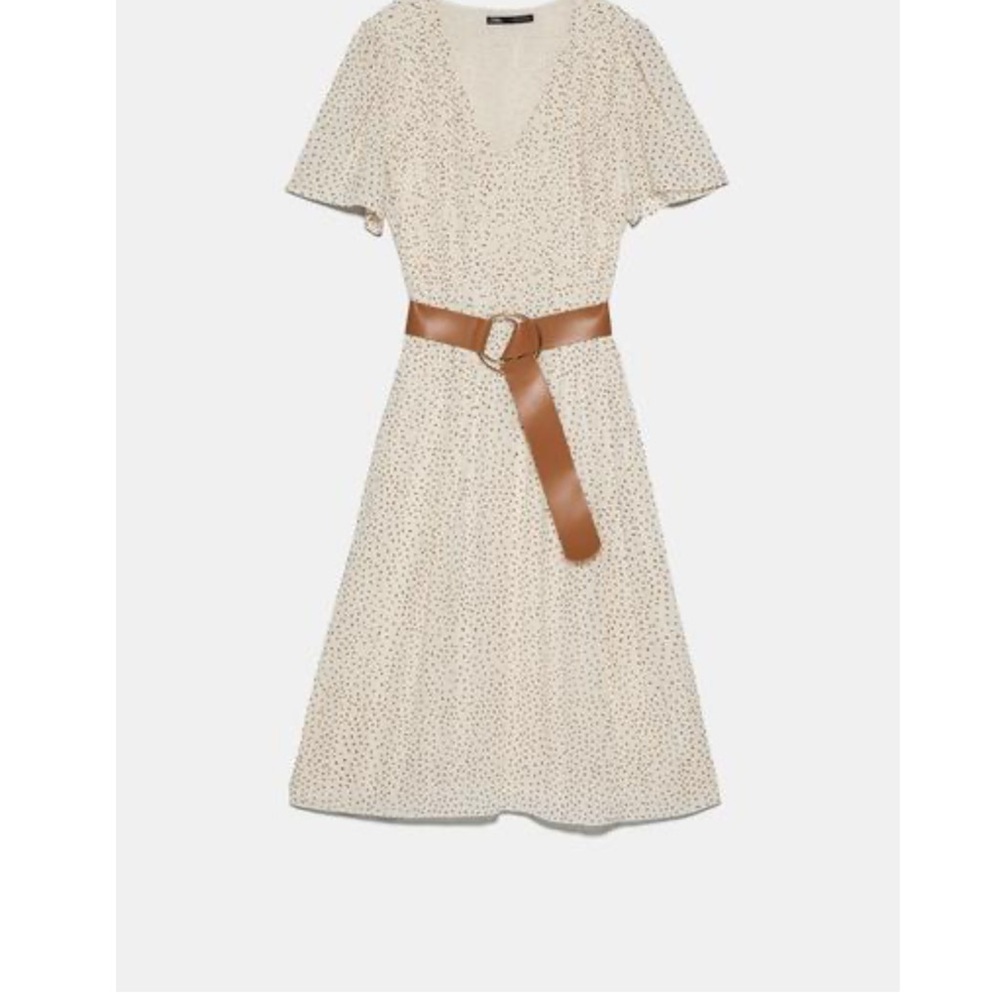 Zara Cream Midi Dress with Tan Belt